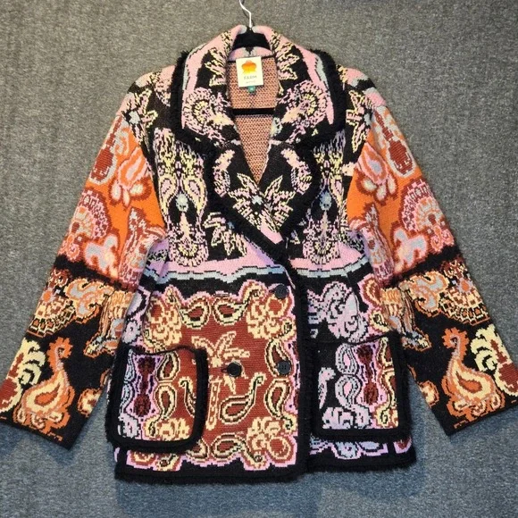 Farm Rio Women's Black Sweet Mermaids Knit Wool Jacket Size XS - Picture 1 of 9